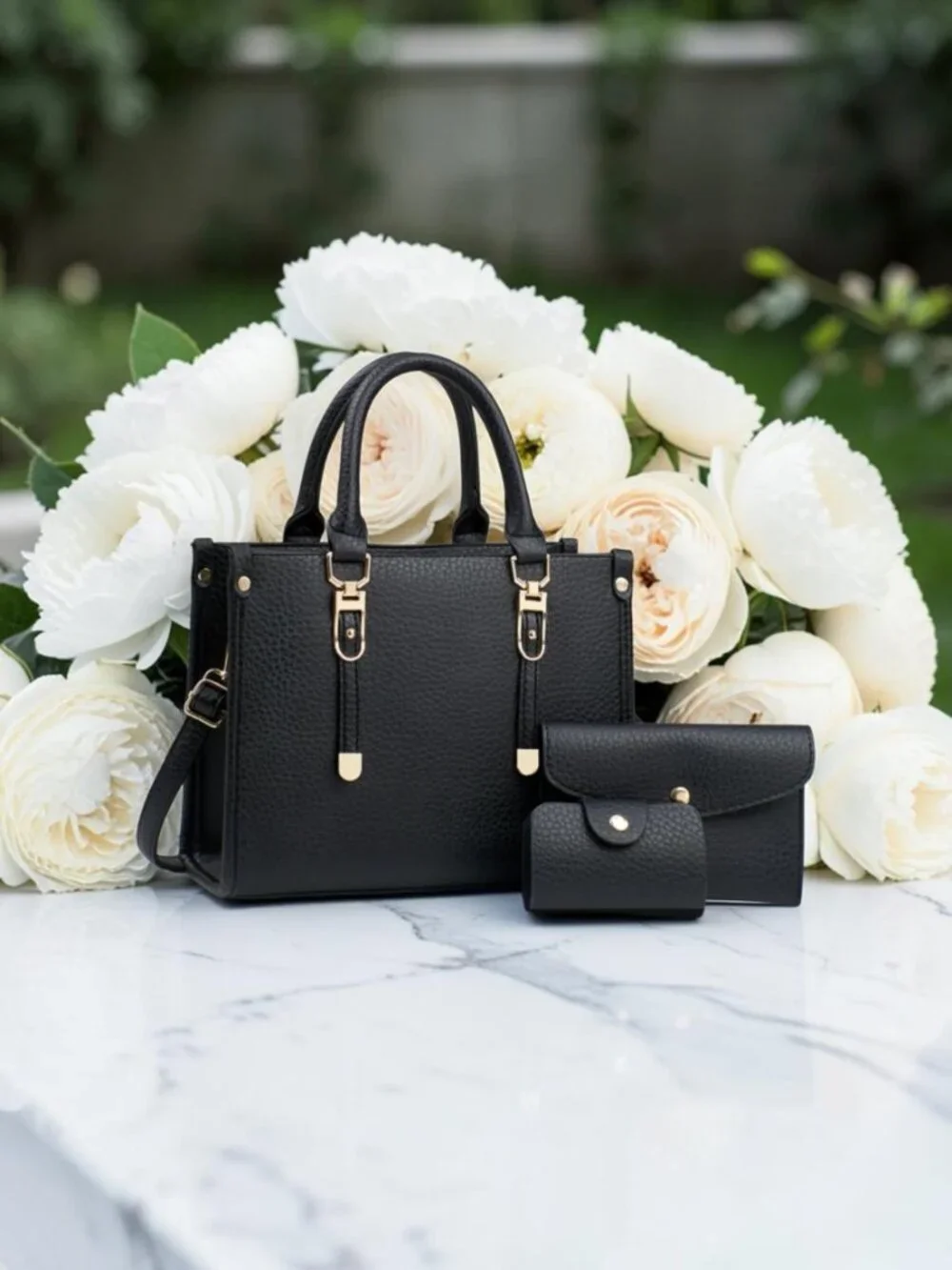 2025 New PU Leather 3‑Piece Women’s Handbag Set – Tote, Shoulder Bag & Wallet
